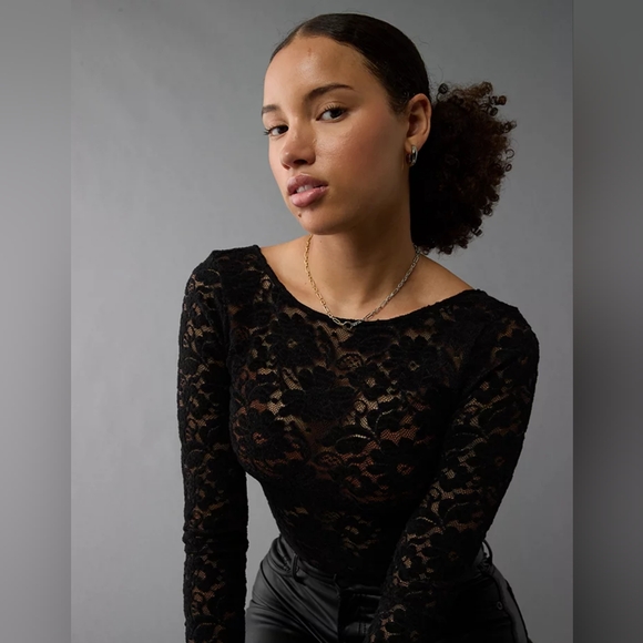 AE Long-Sleeve Low Back Lace Bodysuit - Picture 2 of 3